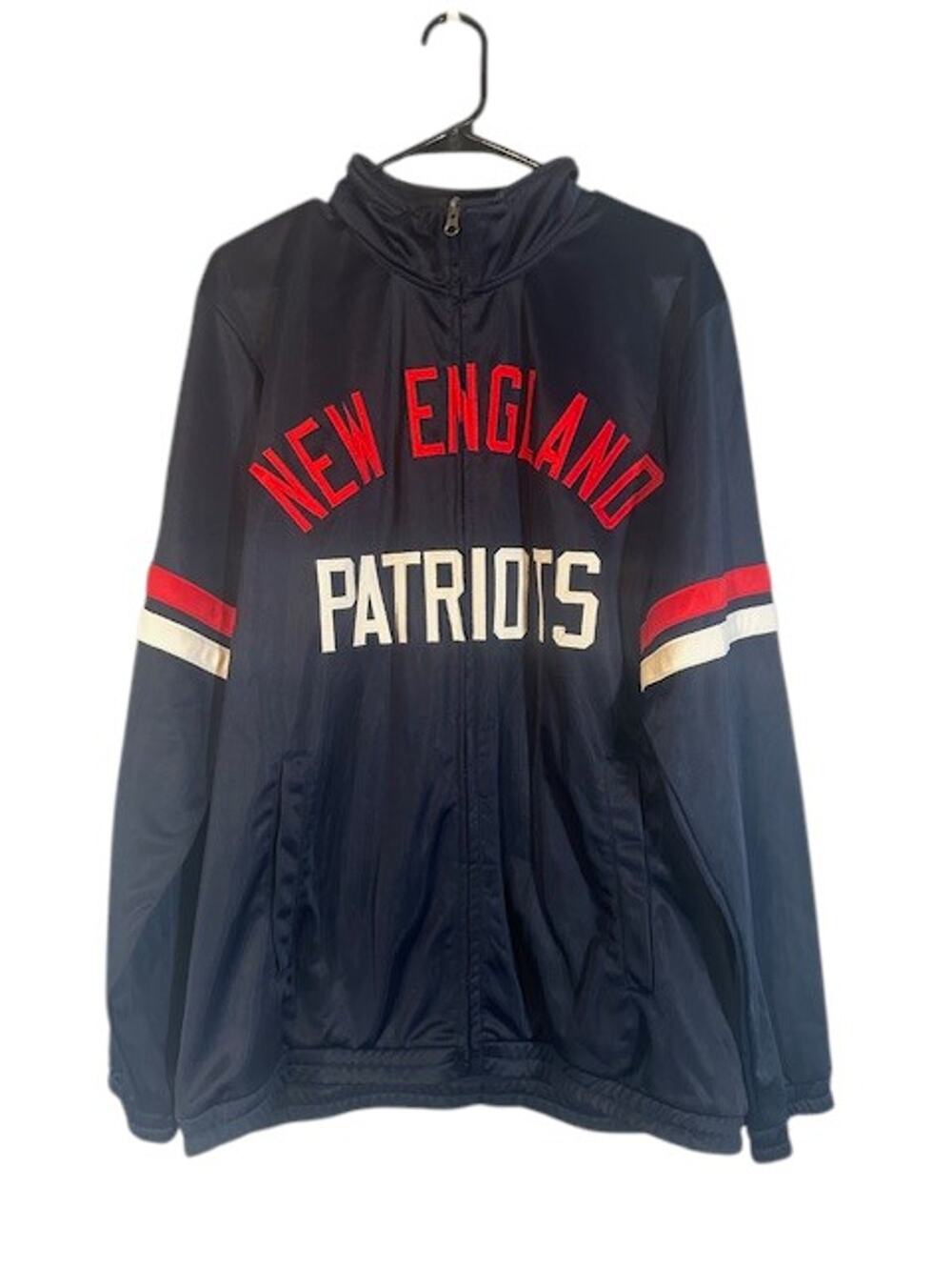 NFL Navy Blue NE Patriots Football Boston Mock Neck Full Zip Jacket Men Sz XL